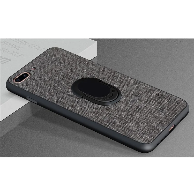 Extraordinary Series Cloth Texture Leather Coated PC TPU Hybrid Case with Kickstand for iPhone 8 Plus / 7 Plus - Black