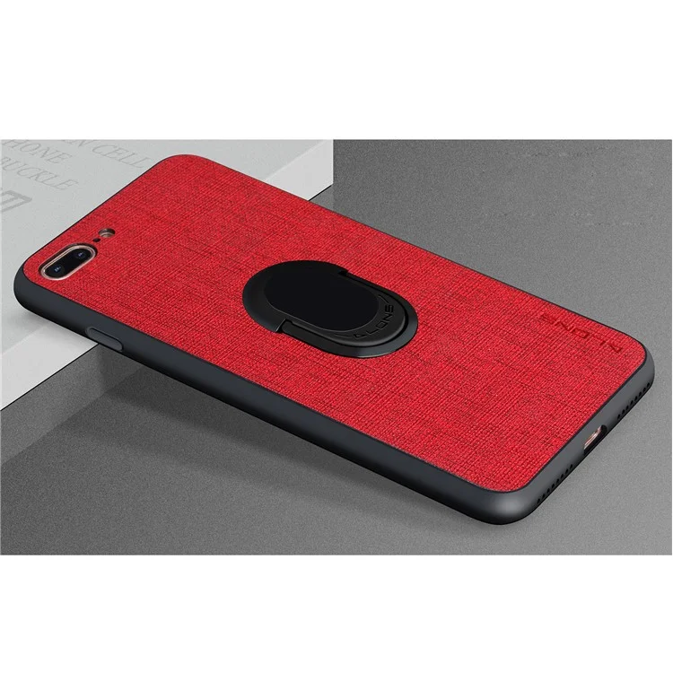 Extraordinary Series Cloth Texture Leather Coated PC TPU Hybrid Cover with Kickstand for iPhone 8 Plus / 7 Plus - Red