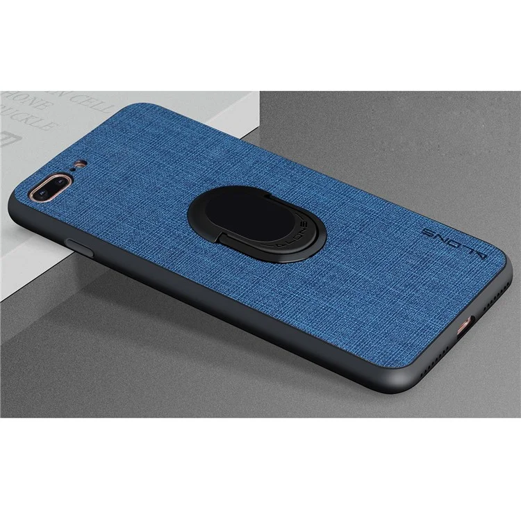 Extraordinary Series Cloth Texture Leather Coated PC TPU Hybrid Shell with Kickstand for iPhone 8 Plus / 7 Plus - Blue