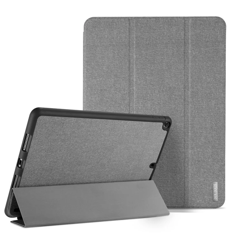 DUXDUCIS Domo Series Cloth Texture Tri-fold Stand Smart Leather Cover for iPad 9.7-inch (2018) / 9.7-inch (2017) - Grey