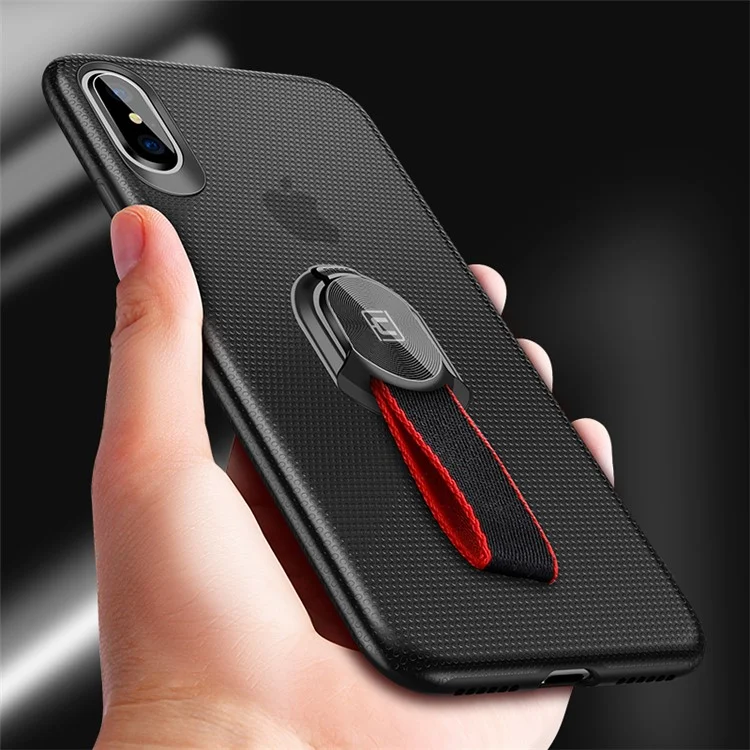 CAFELE for iPhone X/10 5.8 inch Woven Ring series TPU PC Mobile Back Case with Detachable Woven Ring - Black