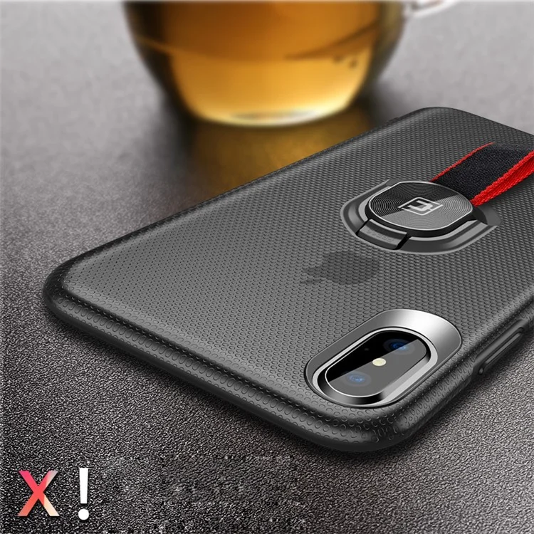CAFELE for iPhone X/10 5.8 inch Woven Ring series TPU PC Mobile Back Case with Detachable Woven Ring - Black