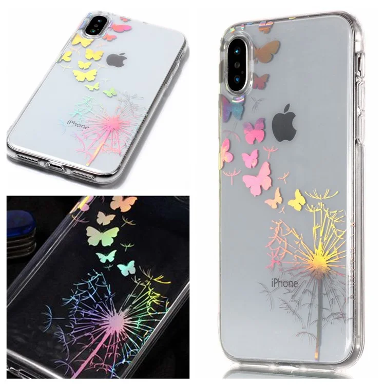 Colorful Laser Carving Patterned TPU Case for iPhone X - Dandelion and Butterflies