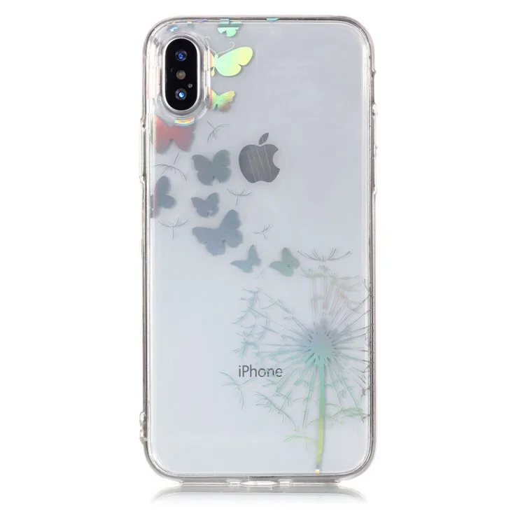 Colorful Laser Carving Patterned TPU Case for iPhone X - Dandelion and Butterflies