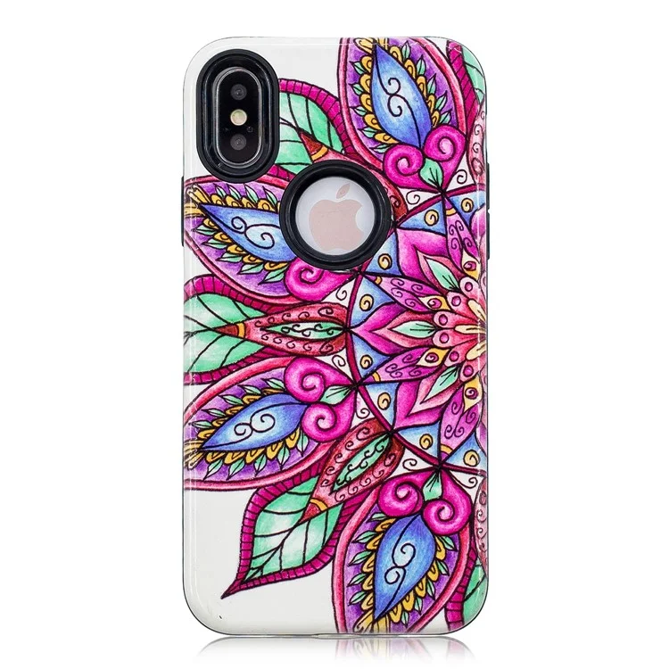 Embossment Patterned PC + TPU Hybrid Case for iPhone X - Half Mandala Flower