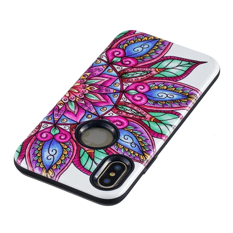 Embossment Patterned PC + TPU Hybrid Case for iPhone X - Half Mandala Flower
