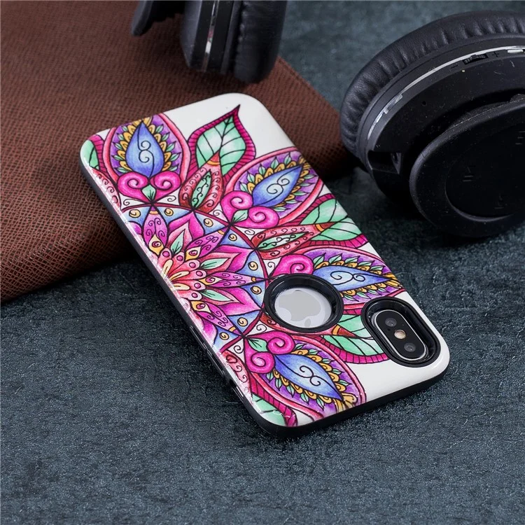Embossment Patterned PC + TPU Hybrid Case for iPhone X - Half Mandala Flower