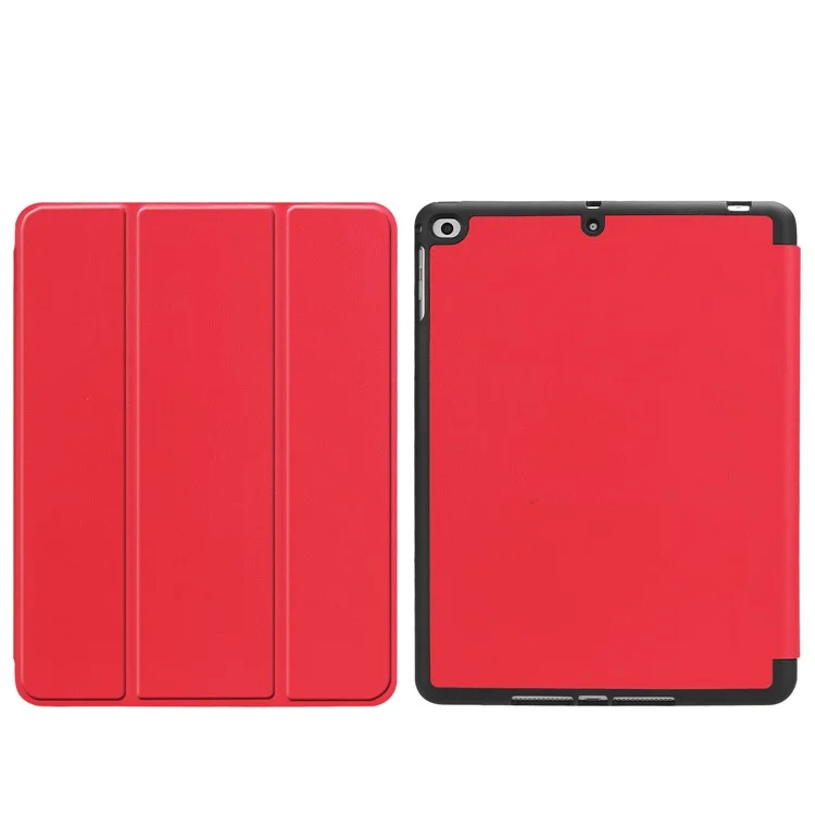 Tri-fold Stand Smart Leather Tablet Protective Casing with Pen Slot for iPad 9.7-inch (2018) / 9.7-inch (2017) - Red
