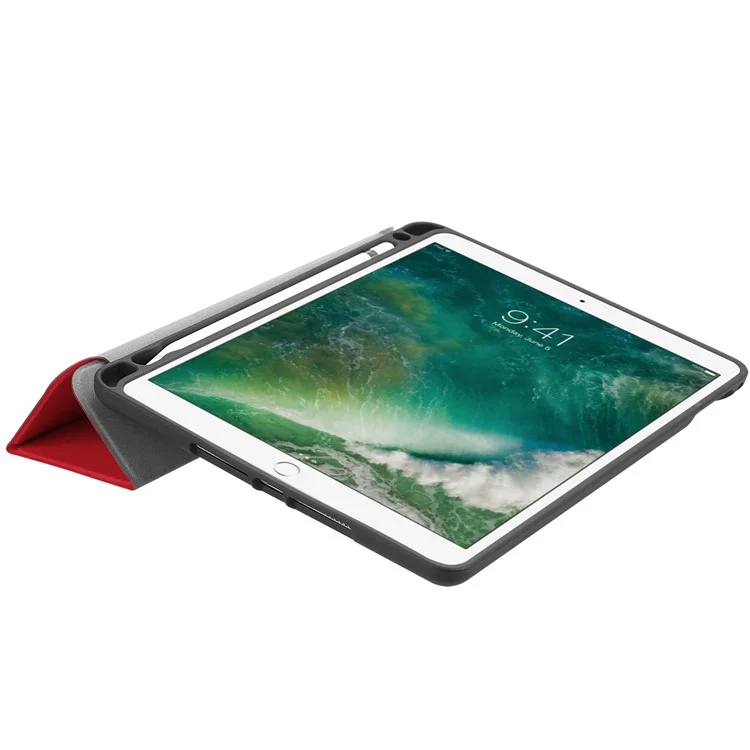 Tri-fold Stand Smart Leather Tablet Protective Casing with Pen Slot for iPad 9.7-inch (2018) / 9.7-inch (2017) - Red