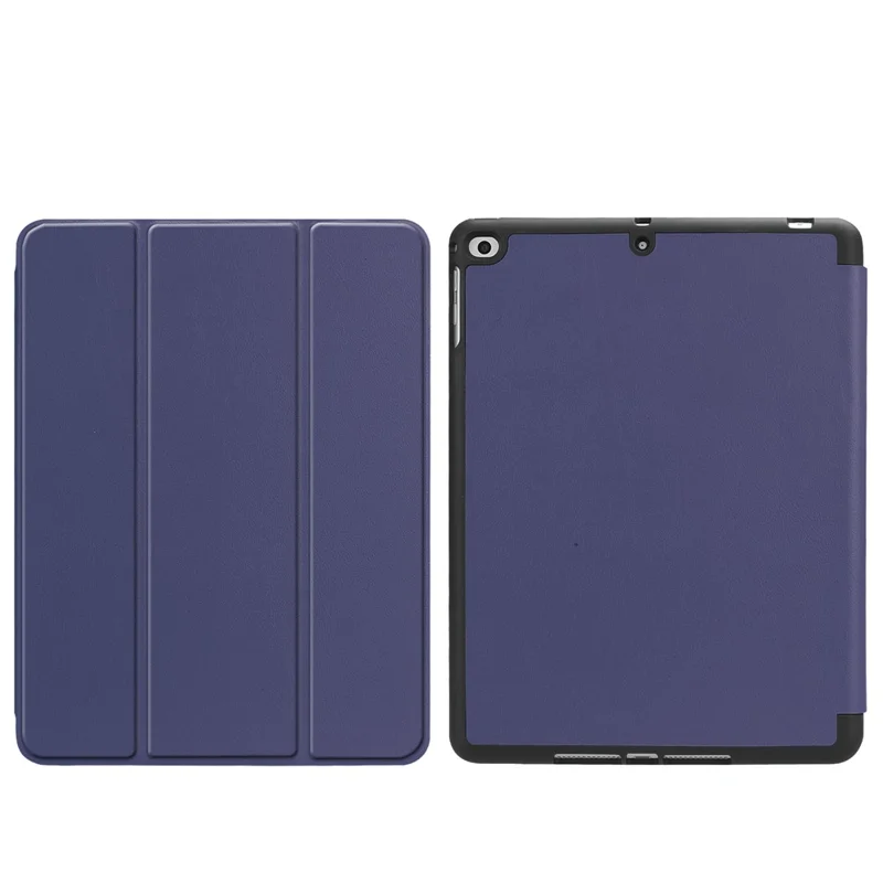 Tri-fold Stand Smart Leather Tablet Protective Casing with Pen Slot for iPad 9.7-inch (2018) / 9.7-inch (2017) - Dark Blue
