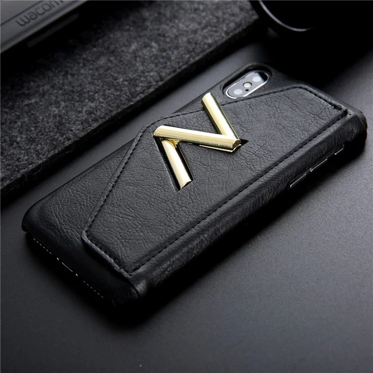 NV Rotary PU Leather Coated PC Case with Kickstand and Card Holder for iPhone X - Black