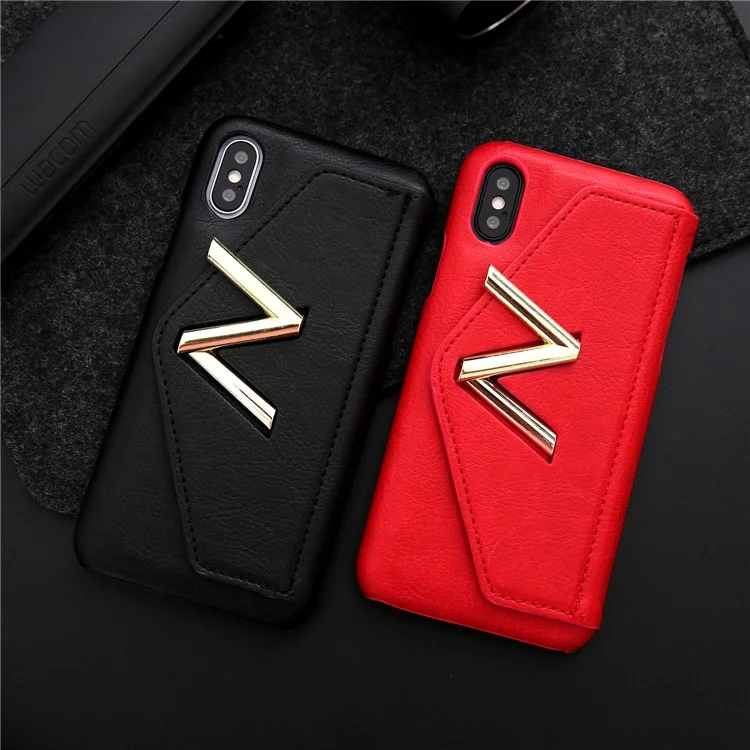 NV Rotary PU Leather Coated PC Case with Kickstand and Card Holder for iPhone X - Black