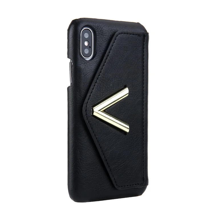 NV Rotary PU Leather Coated PC Case with Kickstand and Card Holder for iPhone X - Black