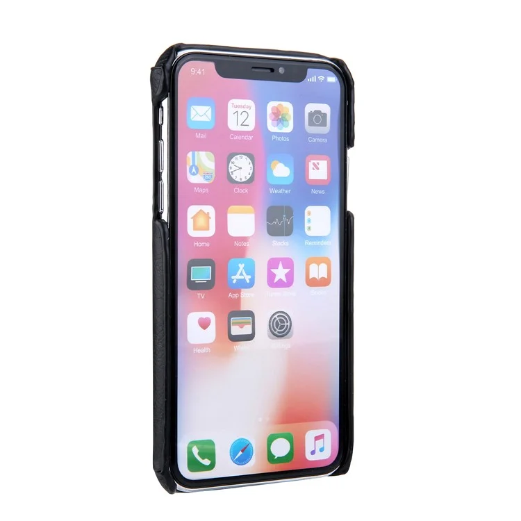 NV Rotary PU Leather Coated PC Case with Kickstand and Card Holder for iPhone X - Black