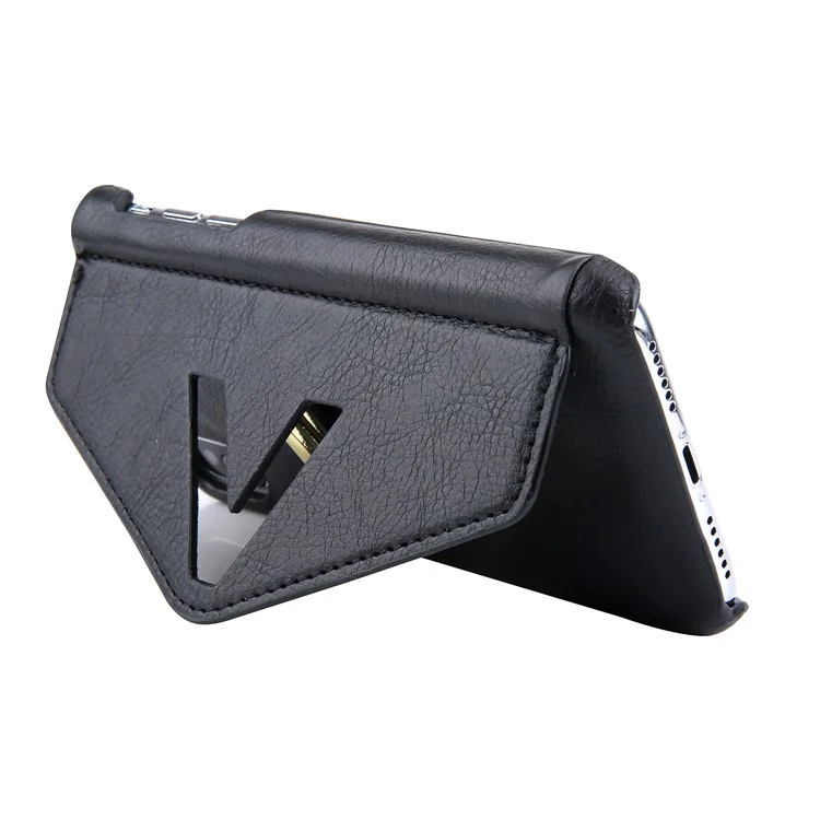 NV Rotary PU Leather Coated PC Case with Kickstand and Card Holder for iPhone X - Black