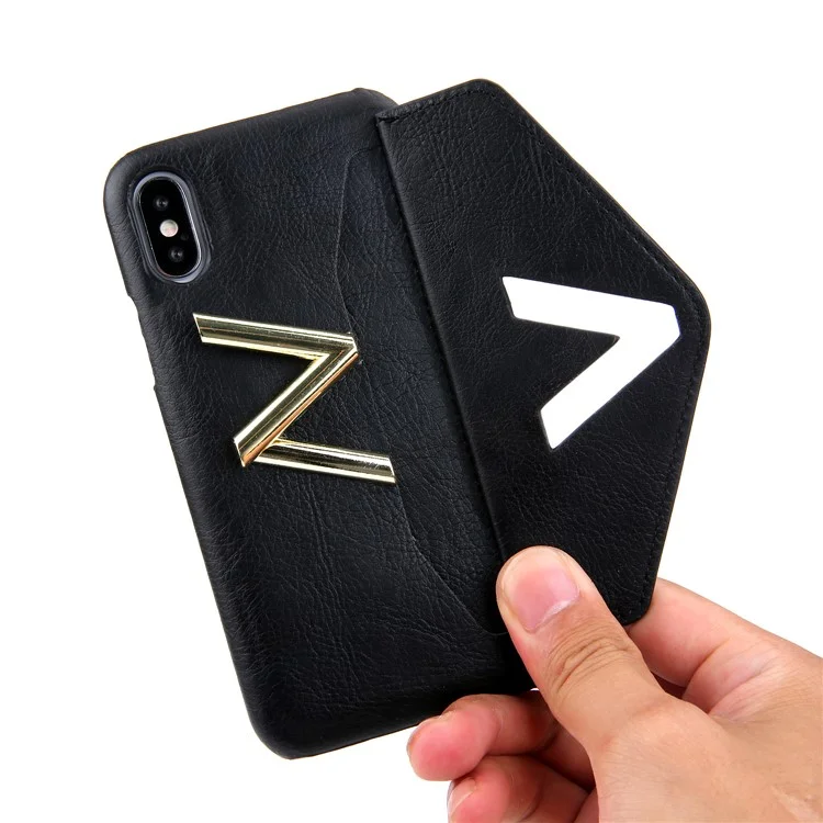NV Rotary PU Leather Coated PC Case with Kickstand and Card Holder for iPhone X - Black