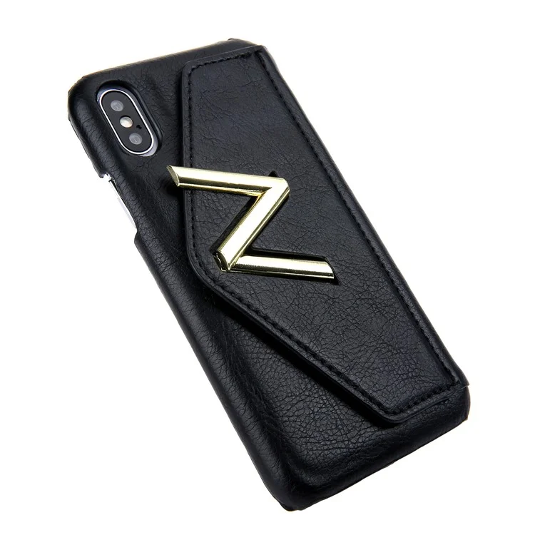 NV Rotary PU Leather Coated PC Case with Kickstand and Card Holder for iPhone X - Black