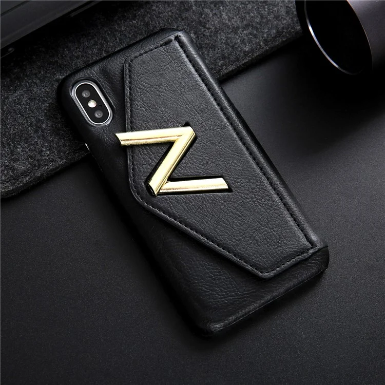NV Rotary PU Leather Coated PC Case with Kickstand and Card Holder for iPhone X - Black