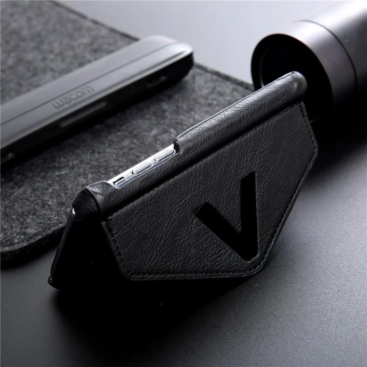 NV Rotary PU Leather Coated PC Case with Kickstand and Card Holder for iPhone X - Black