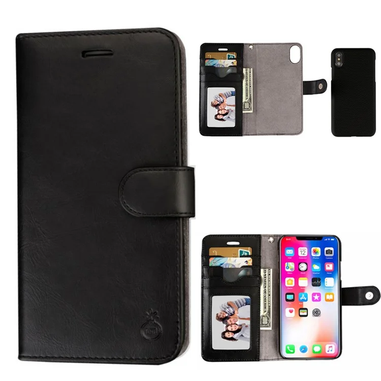 MUSUBO Detachable Multi-slot Split Leather Wallet Case for iPhone X(Ten) 5.8 inch - Black