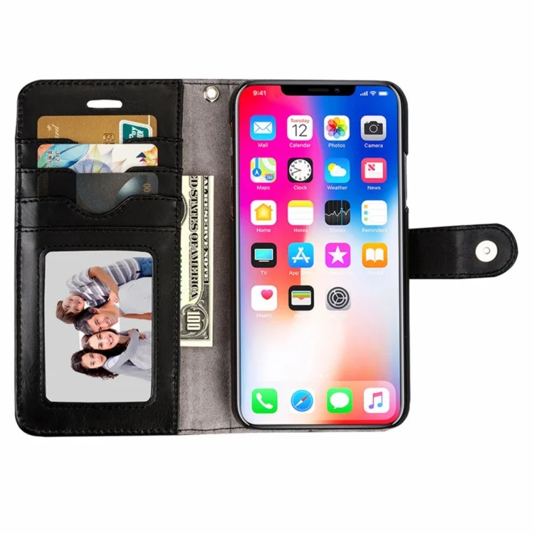 MUSUBO Detachable Multi-slot Split Leather Wallet Case for iPhone X(Ten) 5.8 inch - Black