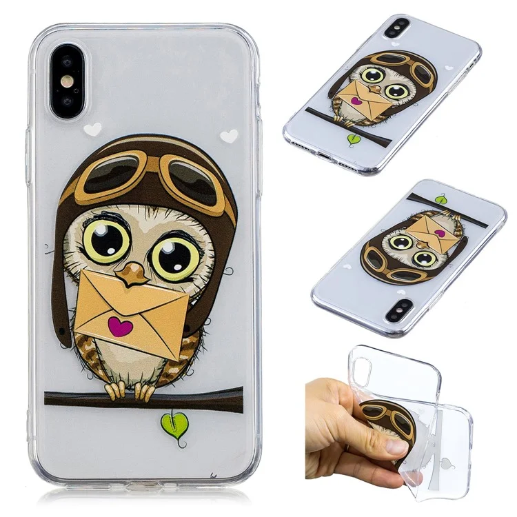 Pattern Printing Soft TPU Case Cover for iPhone X - Cute Owl