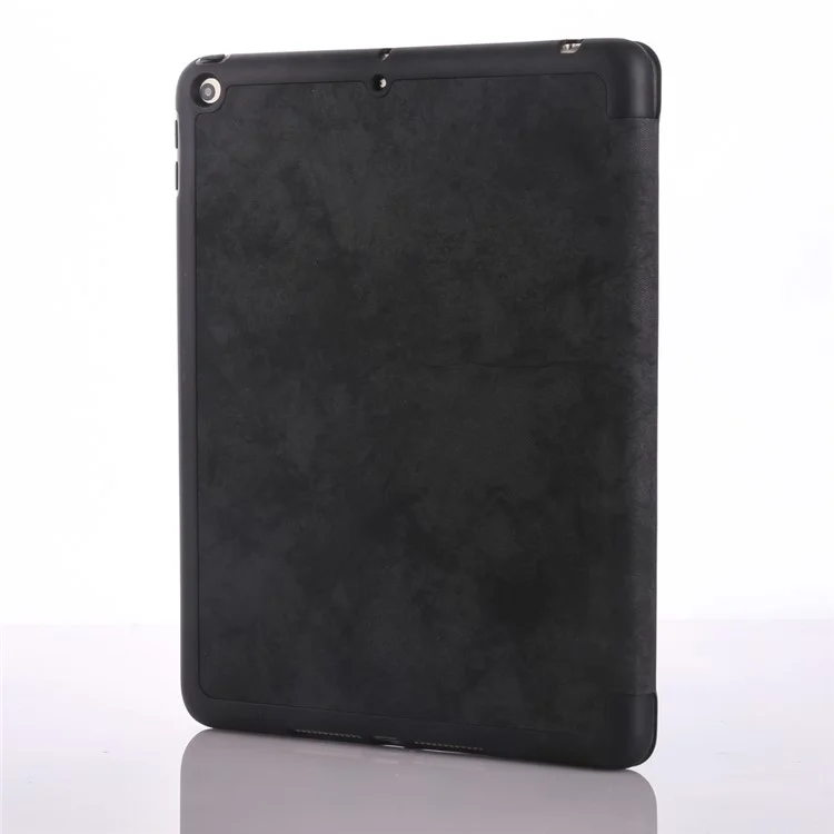 Vintage Style Tri-fold Stand Leather Tablet Case with Pen Slot for iPad 9.7 (2018)/9.7 (2017) - Black