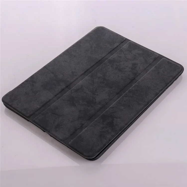 Vintage Style Tri-fold Stand Leather Tablet Case with Pen Slot for iPad 9.7 (2018)/9.7 (2017) - Black