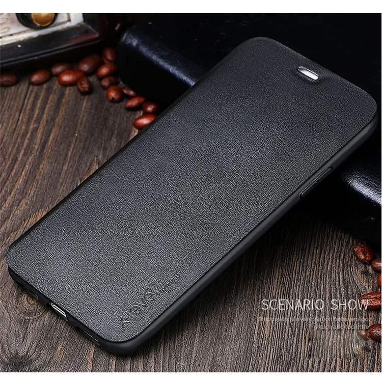 X-LEVEL Card Holder Leather Flip Phone Case for iPhone X - Black