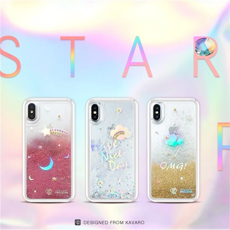 KAVARO Weather Series Laser Iridescence Liquid Quicksand Rhinestone Hybrid Case for iPhone X - Red