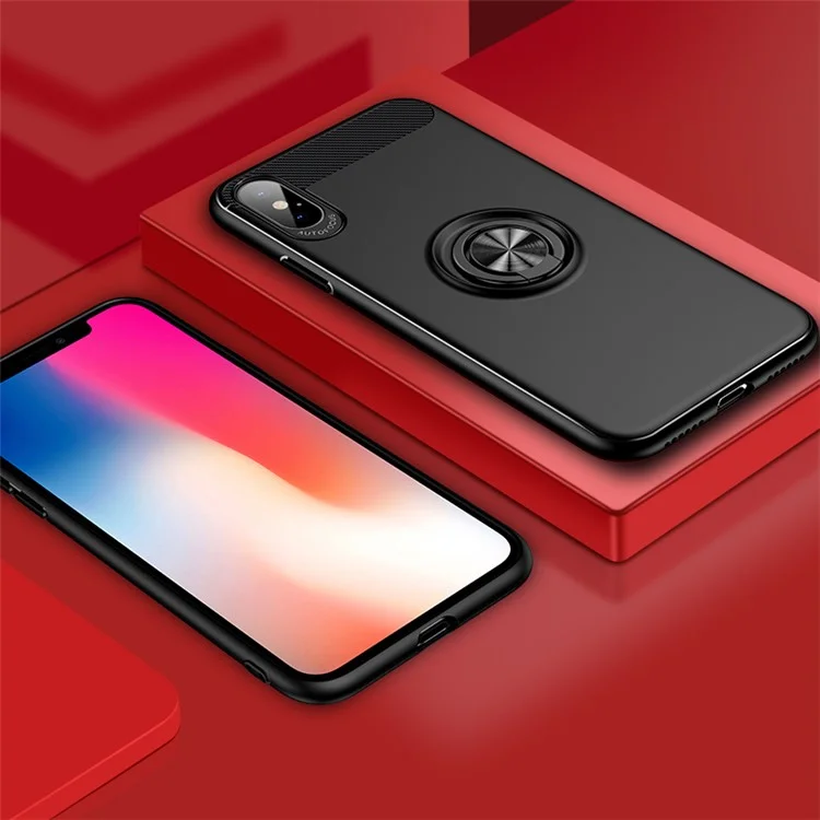 TPU Kichstand Mobile Back Casing Built-in Metal Sheet for iPhone X - Black