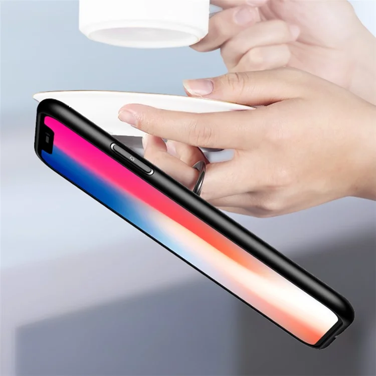 TPU Kichstand Mobile Back Casing Built-in Metal Sheet for iPhone X - Black