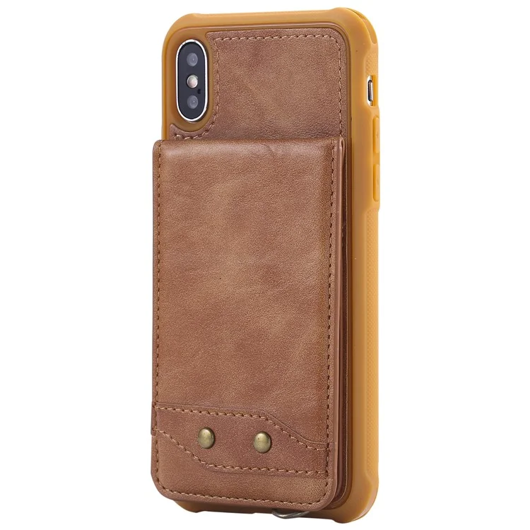 PU leather Coated TPU Card Holder Phone Case with Kickstand for iPhone X (Ten) with 2 Straps - Brown