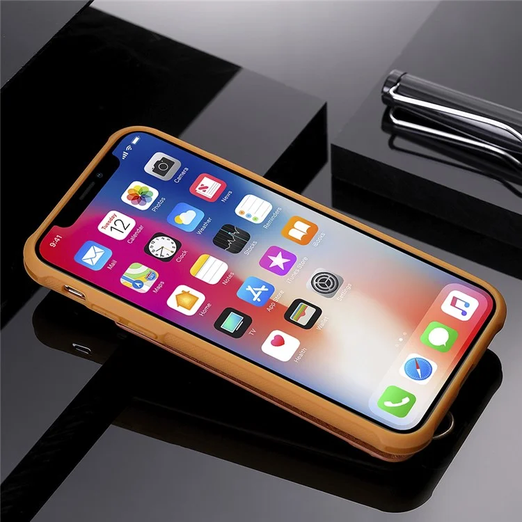 PU leather Coated TPU Card Holder Phone Case with Kickstand for iPhone X (Ten) with 2 Straps - Brown