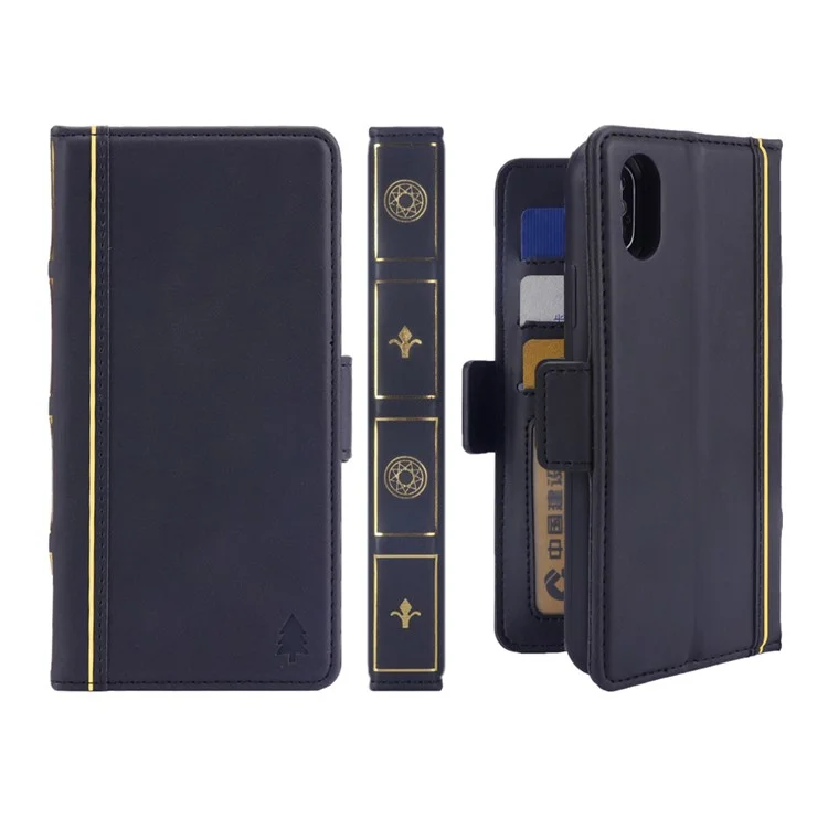 Book Style Removable TPU Back Shell + Leather Wallet Case for iPhone X(Ten) 5.8 inch - Black