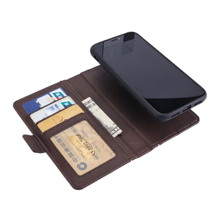 Book Style Removable TPU Back Shell + Leather Wallet Case for iPhone X(Ten) 5.8 inch - Black