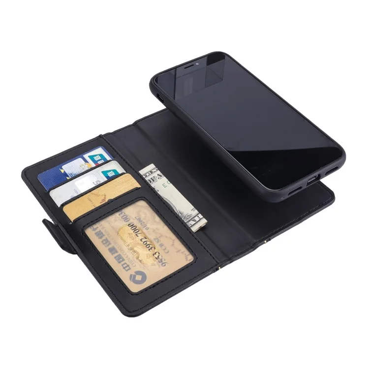 Book Style Removable TPU Back Shell + Leather Wallet Case for iPhone X(Ten) 5.8 inch - Black