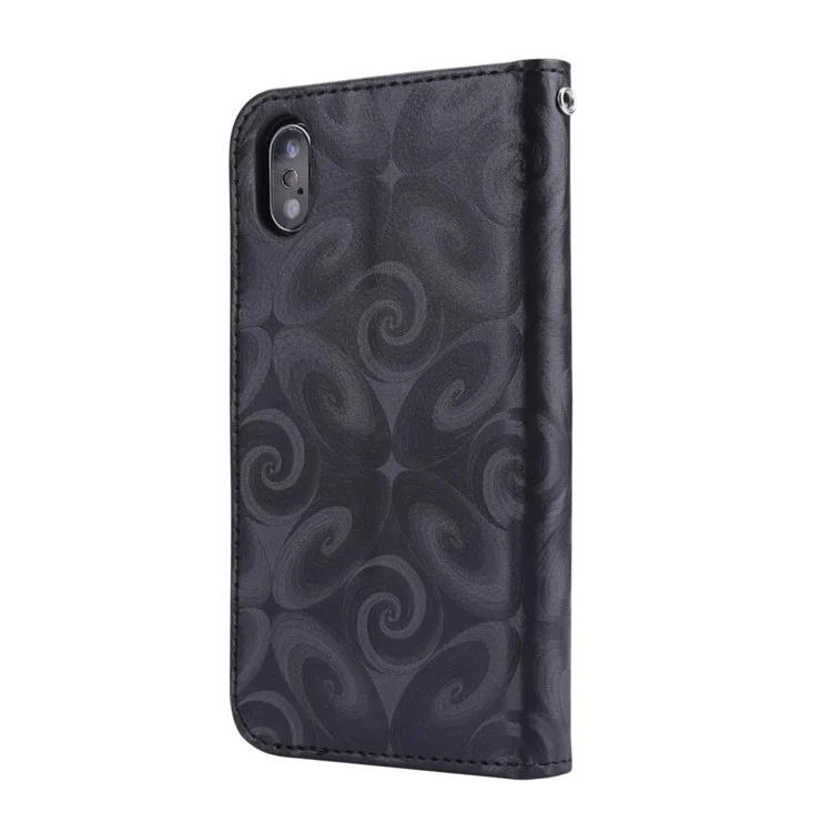Spiral Texture Double Hearts Quick Sand Leather Wallet Case for iPhone X(Ten) 5.8 inch - Black