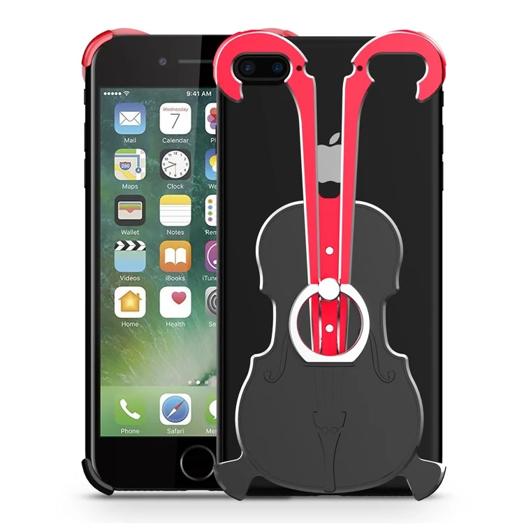Violin Shape Aluminum Alloy Drop-proof Cover with Ring Holder Kickstand for iPhone 8 Plus / 7 Plus 5.5 inch - Red / Black