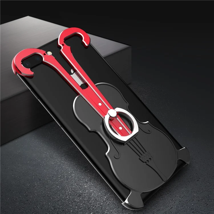 Violin Shape Aluminum Alloy Drop-proof Cover with Ring Holder Kickstand for iPhone 8 Plus / 7 Plus 5.5 inch - Red / Black