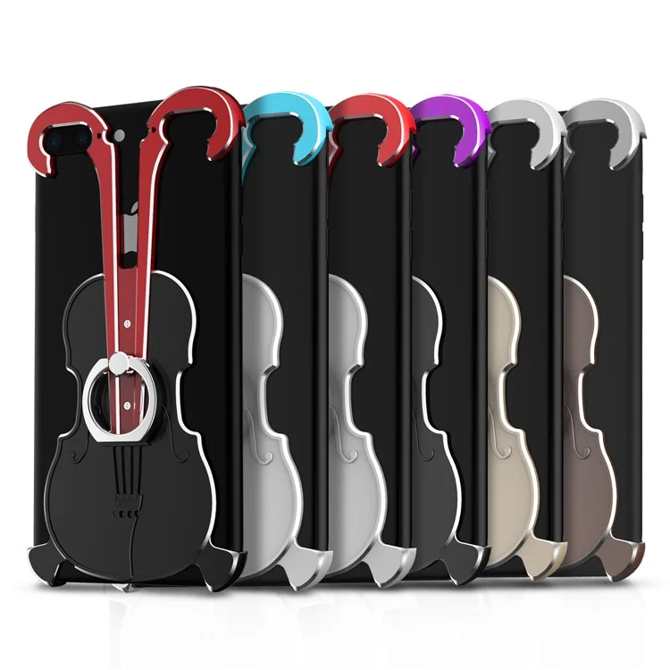 Violin Shape Aluminum Alloy Drop-proof Cover with Ring Holder Kickstand for iPhone 8 Plus / 7 Plus 5.5 inch - Red / Black