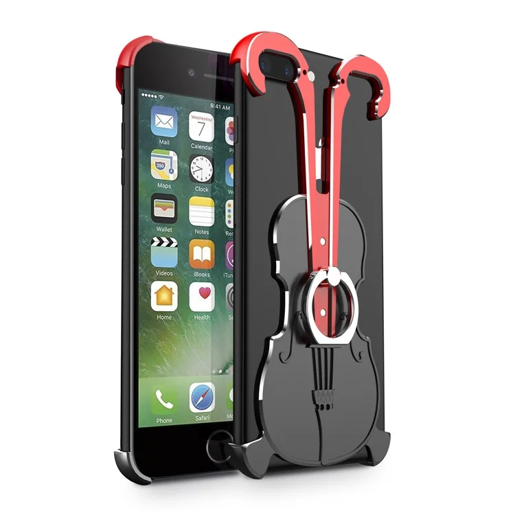 Violin Shape Aluminum Alloy Drop-proof Cover with Ring Holder Kickstand for iPhone 8 Plus / 7 Plus 5.5 inch - Red / Black