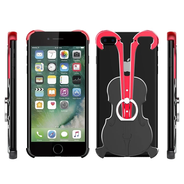 Violin Shape Aluminum Alloy Drop-proof Cover with Ring Holder Kickstand for iPhone 8 Plus / 7 Plus 5.5 inch - Red / Black