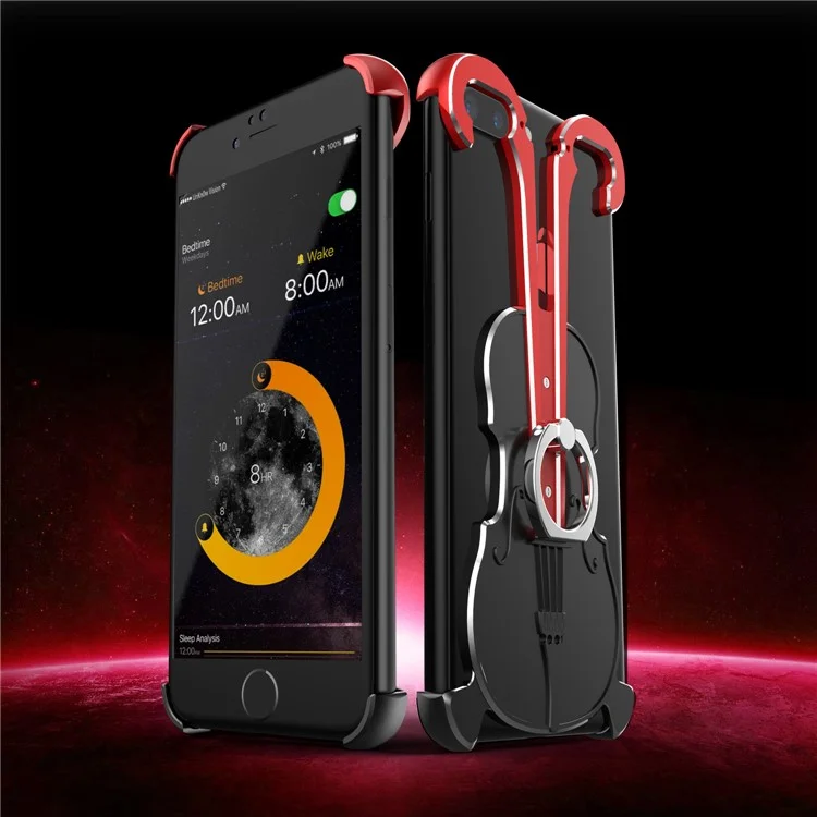 Violin Shape Aluminum Alloy Drop-proof Cover with Ring Holder Kickstand for iPhone 8 Plus / 7 Plus 5.5 inch - Red / Black