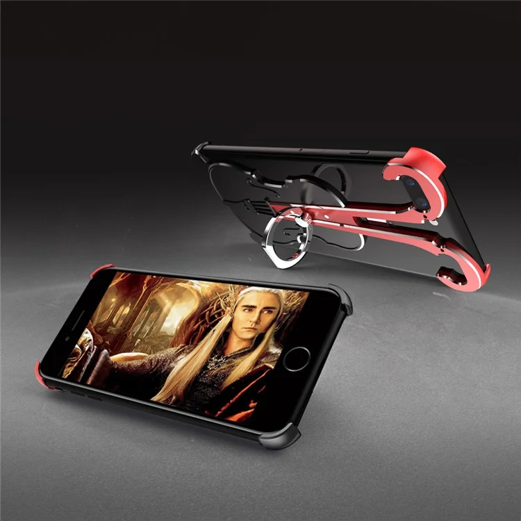 Violin Shape Aluminum Alloy Drop-proof Cover with Ring Holder Kickstand for iPhone 8 Plus / 7 Plus 5.5 inch - Red / Black