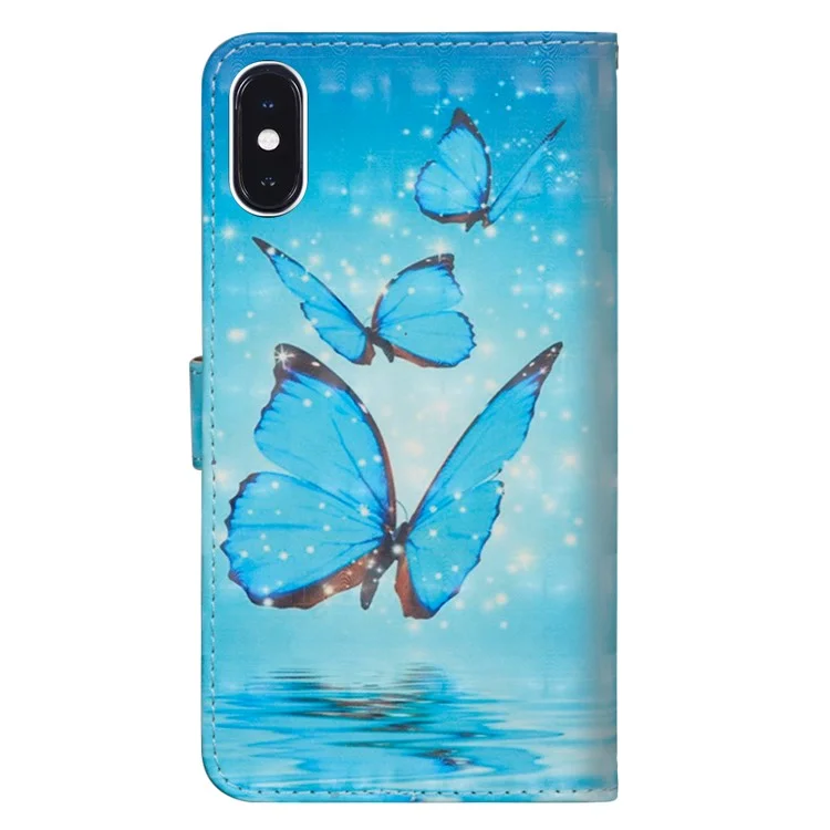 Pattern Printing Wallet Stand Leather Folio Casing for iPhone X/10 5.8 inch - Blue Butterfly