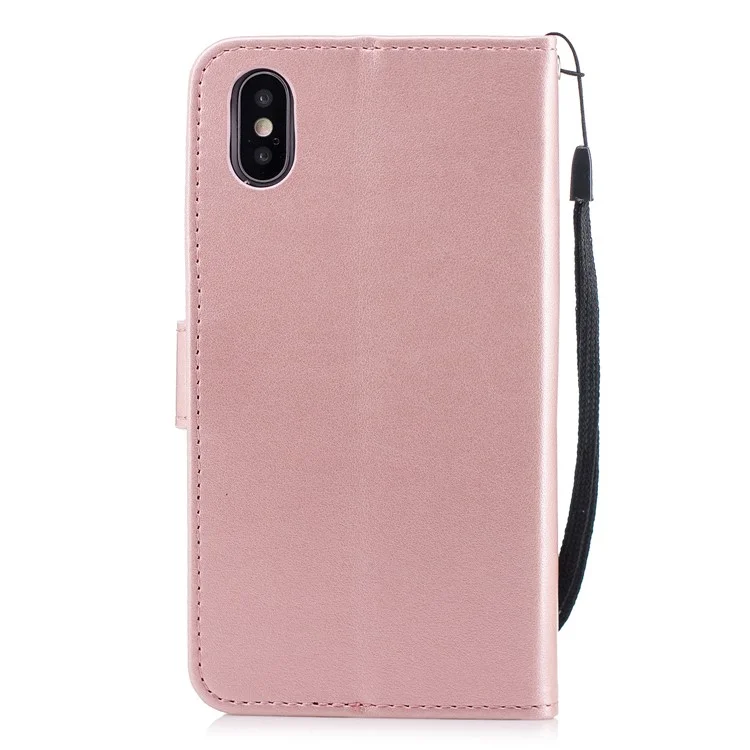 Imprinted Plum Blossom Leather Wallet Stand Case for iPhone X - Rose Gold