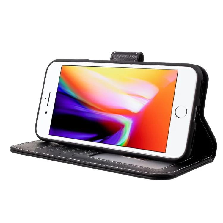 KAIYUE Genuine Leather Wallet Stand Phone Shell for iPhone 8/7 4.7 inch - Black