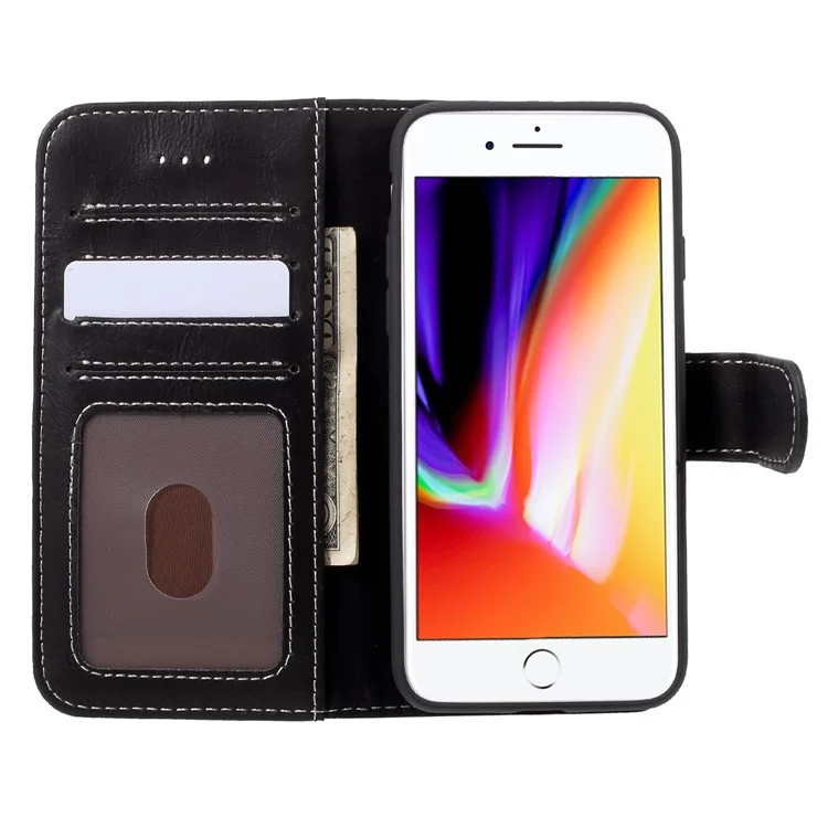 KAIYUE Wallet Stand Genuine Leather Cell Phone Case for iPhone 8 Plus / 7 Plus 5.5 inch - Black