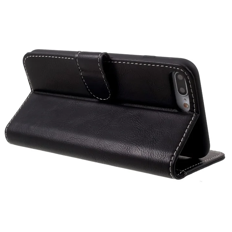 KAIYUE Wallet Stand Genuine Leather Cell Phone Case for iPhone 8 Plus / 7 Plus 5.5 inch - Black